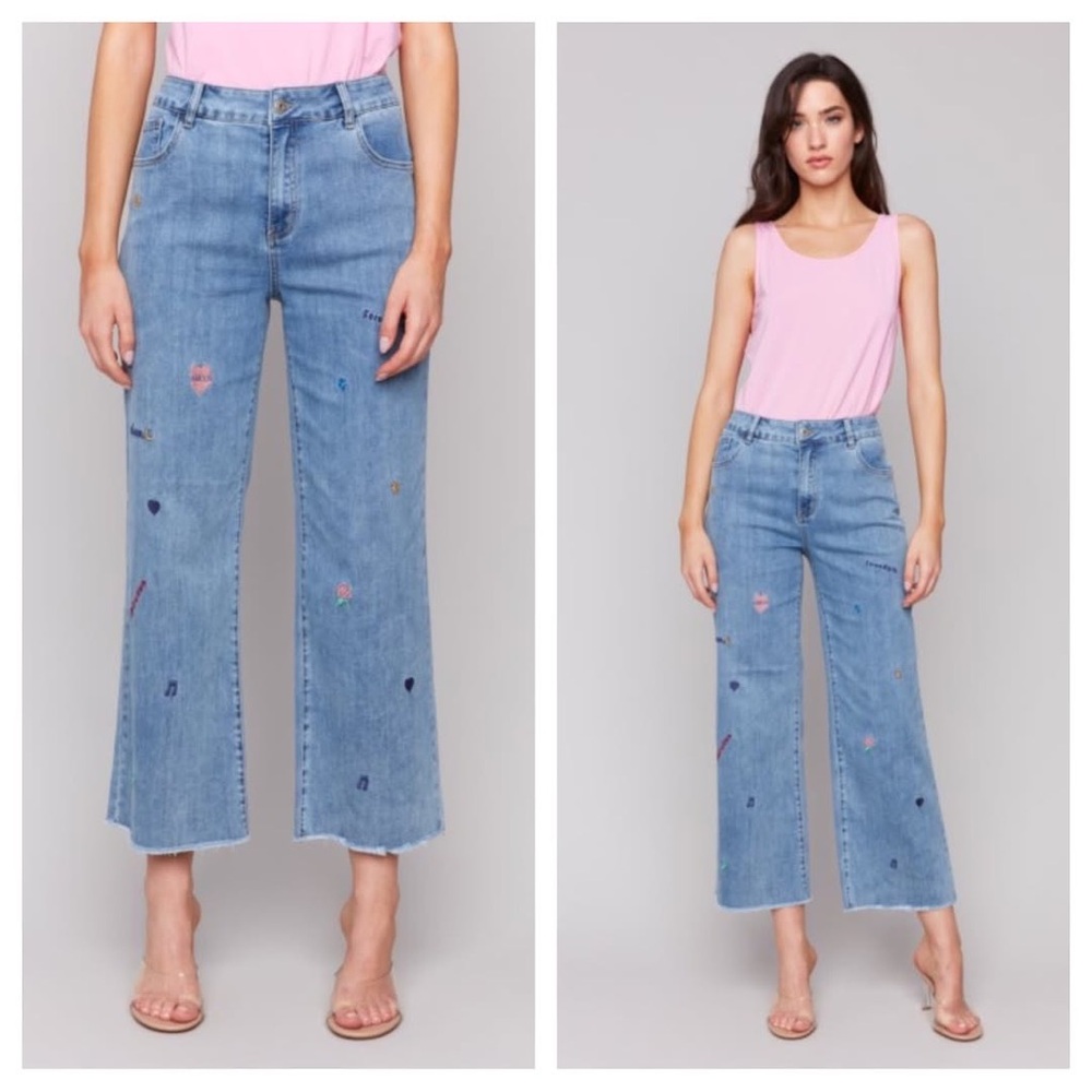 CHARLIE B Blue Flare Wide Leg Jeans